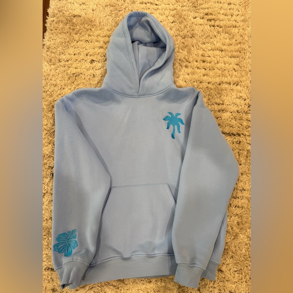 Light Blue Hoodie with Palm Tree Embroidery